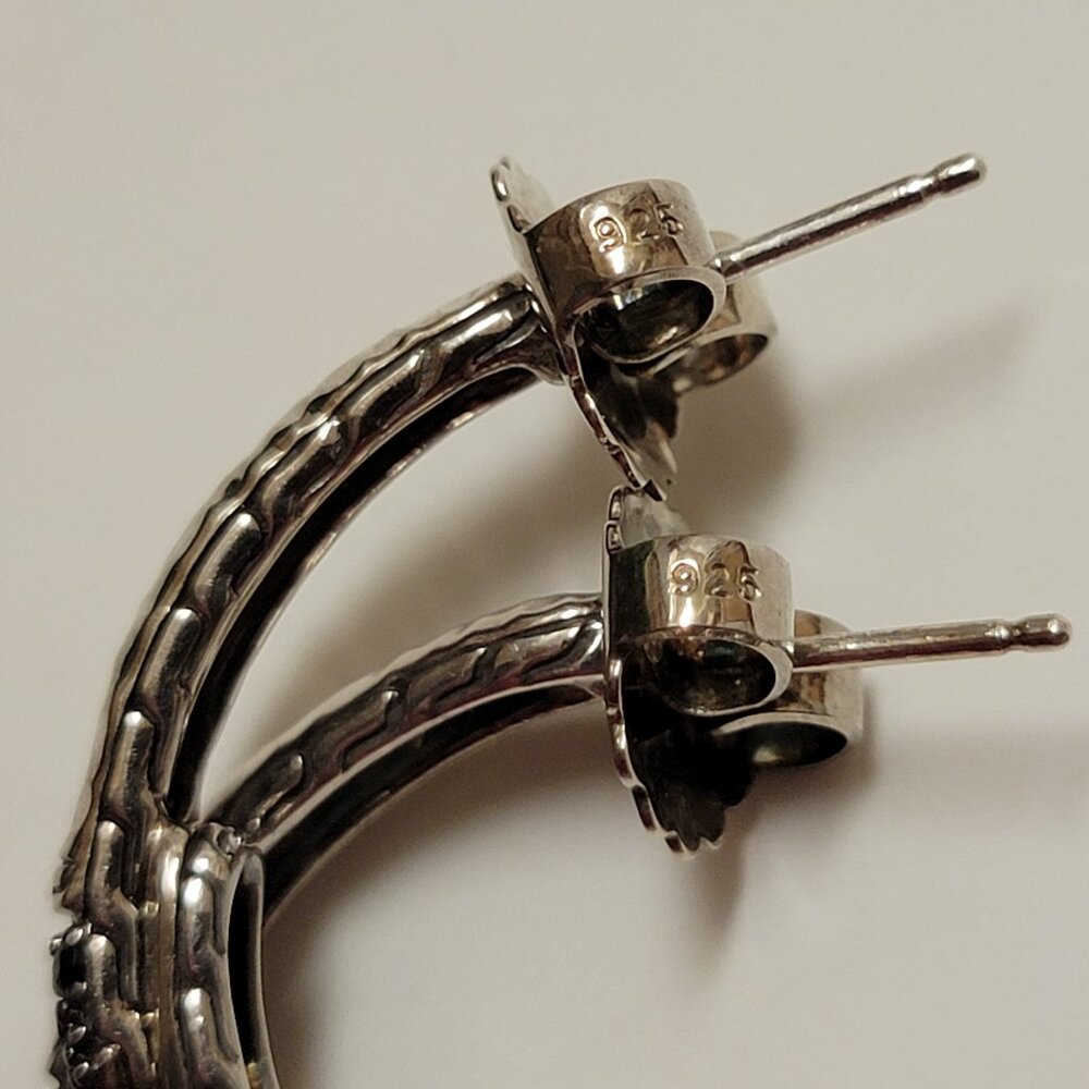 John Hardy Black Sapphire & Sterling Silver Medium Hoop Earrings - Picture 14 of 16